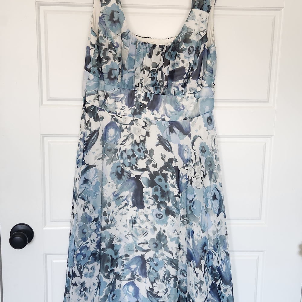 Connected Apparel Blue and White Floral Maxi Dress